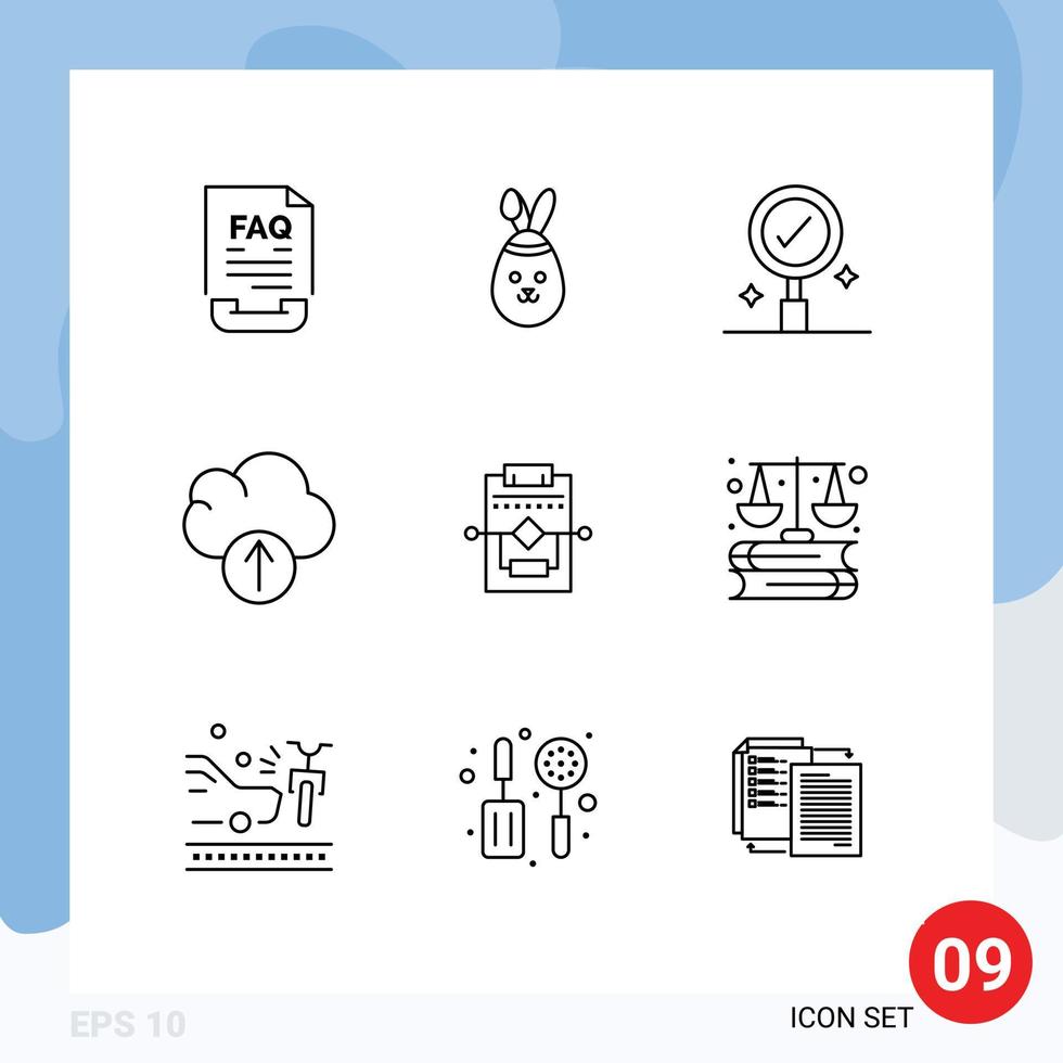 símbolos de iconos universales grupo de 9 esquemas modernos de configuración red datos de flujo de trabajo empresarial elementos de diseño vectorial editables vector