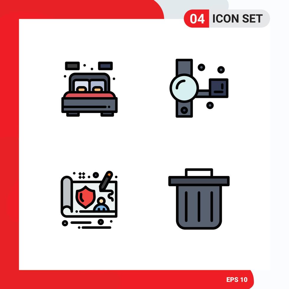 4 Thematic Vector Filledline Flat Colors and Editable Symbols of home controller bed handycam gdpr Editable Vector Design Elements