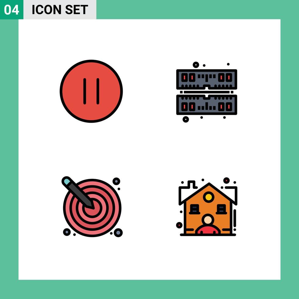 Set of 4 Modern UI Icons Symbols Signs for control creative stop ram design Editable Vector Design Elements