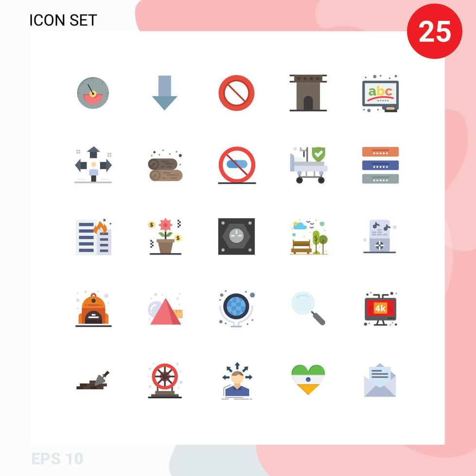 Pack of 25 creative Flat Colors of board monument ban historic architecture Editable Vector Design Elements