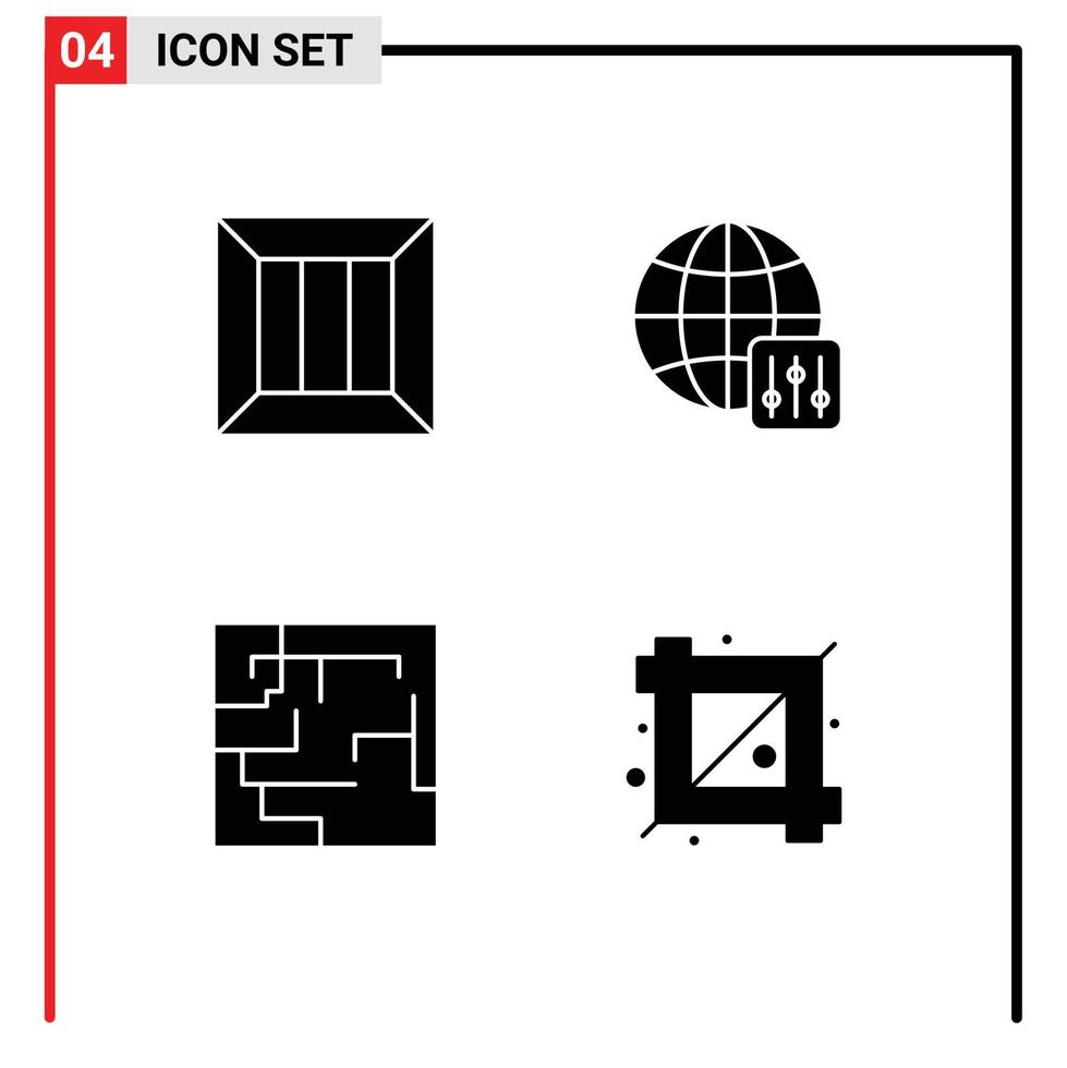 Group of 4 Modern Solid Glyphs Set for box map logistic configuration crop Editable Vector Design Elements