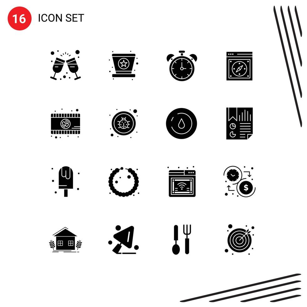 16 Universal Solid Glyphs Set for Web and Mobile Applications romantic movie safari alarm page browser Editable Vector Design Elements