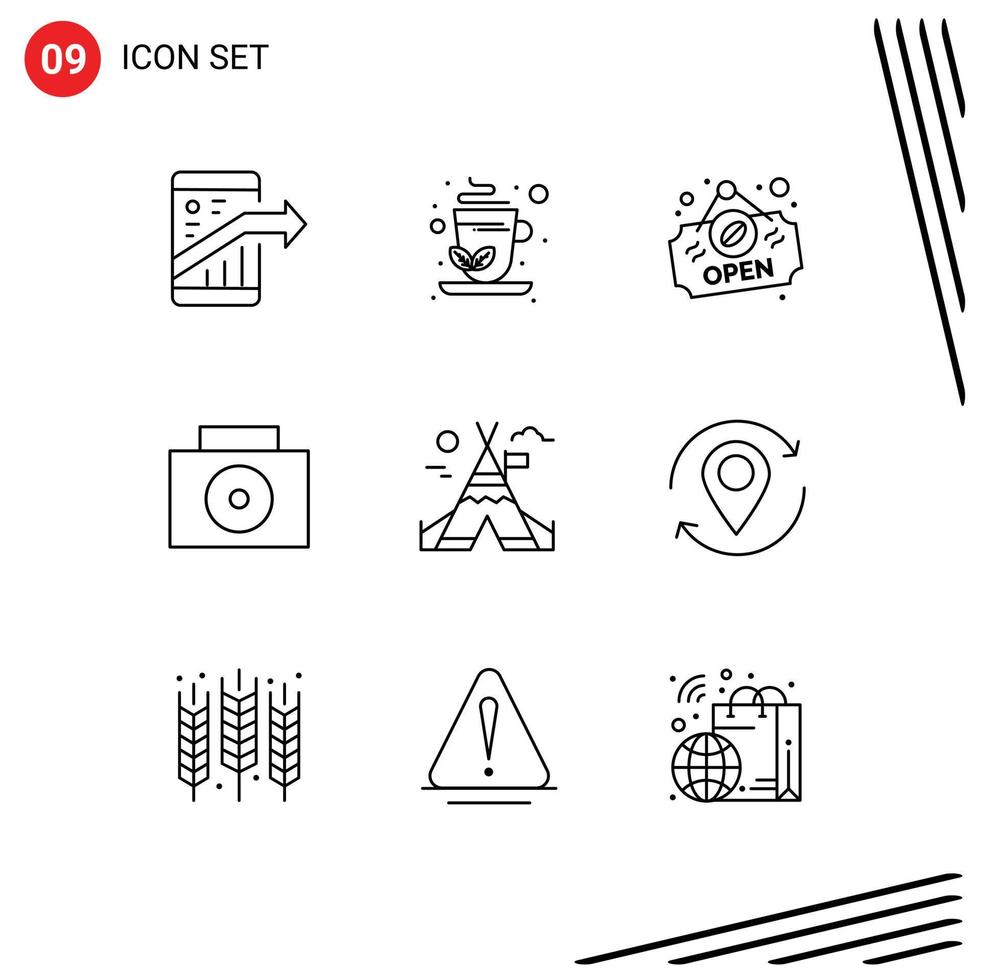 Stock Vector Icon Pack of 9 Line Signs and Symbols for location canada open camp suitcase Editable Vector Design Elements