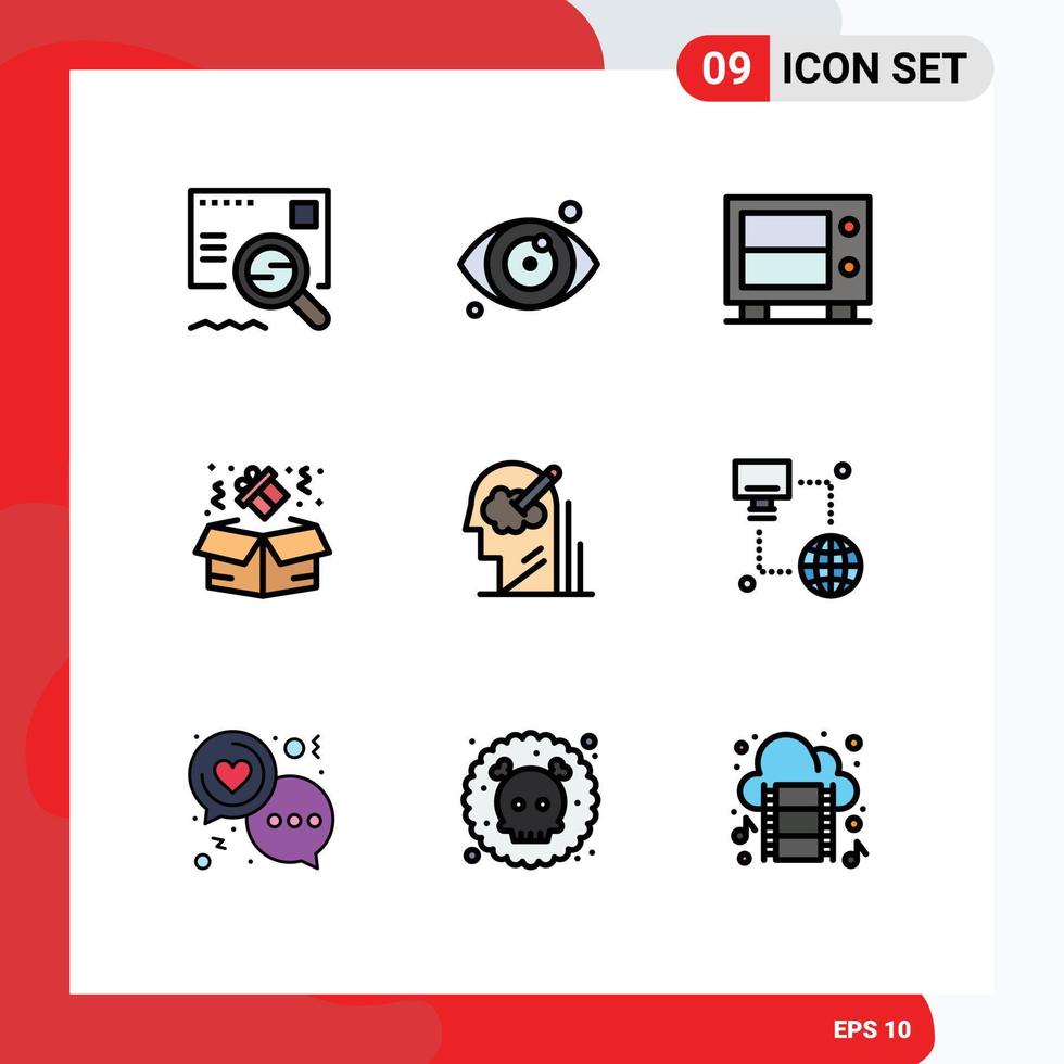 Filledline Flat Color Pack of 9 Universal Symbols of solution user money pen gift Editable Vector Design Elements