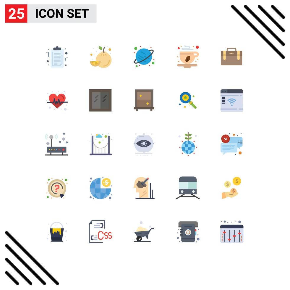 Mobile Interface Flat Color Set of 25 Pictograms of motivation office bag saturn bag coffee Editable Vector Design Elements