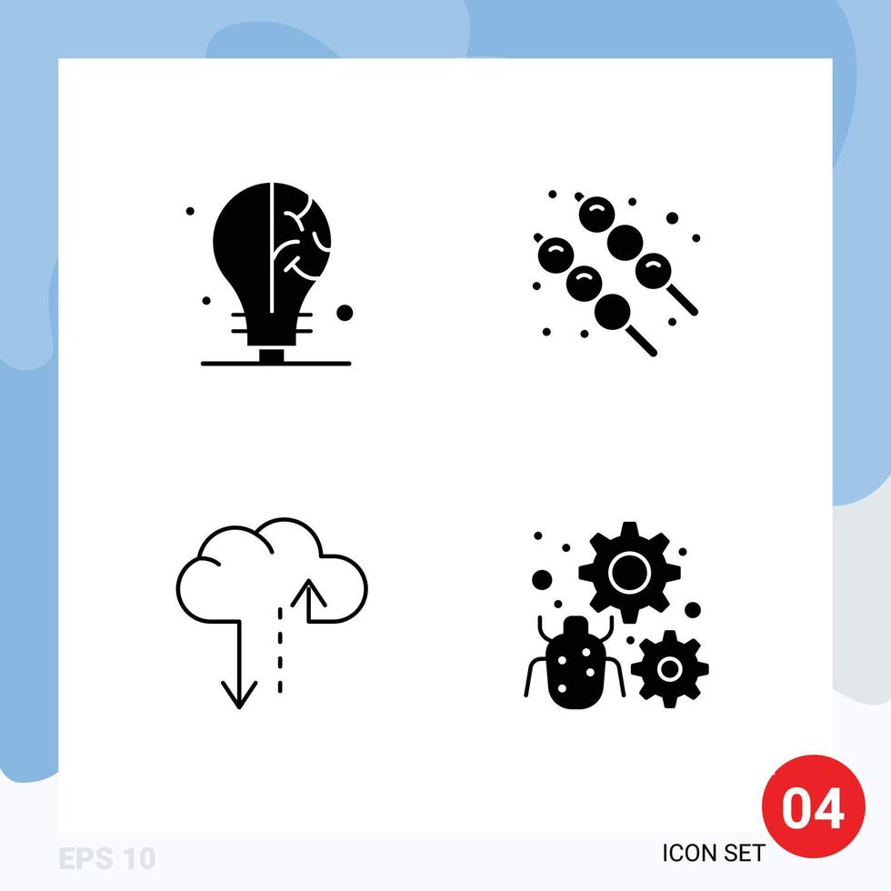 Pictogram Set of 4 Simple Solid Glyphs of bulb configure marshmallow cloud bug Editable Vector Design Elements