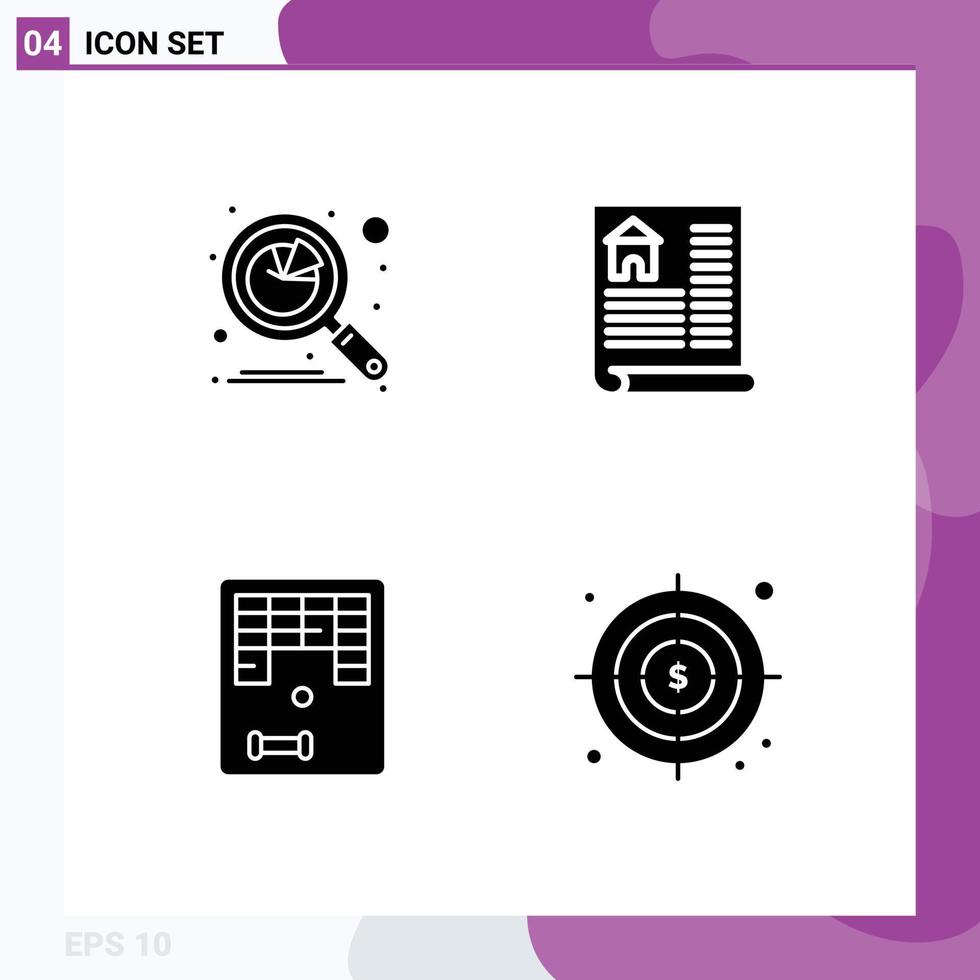 4 Universal Solid Glyphs Set for Web and Mobile Applications analysis fun graph estate play Editable Vector Design Elements