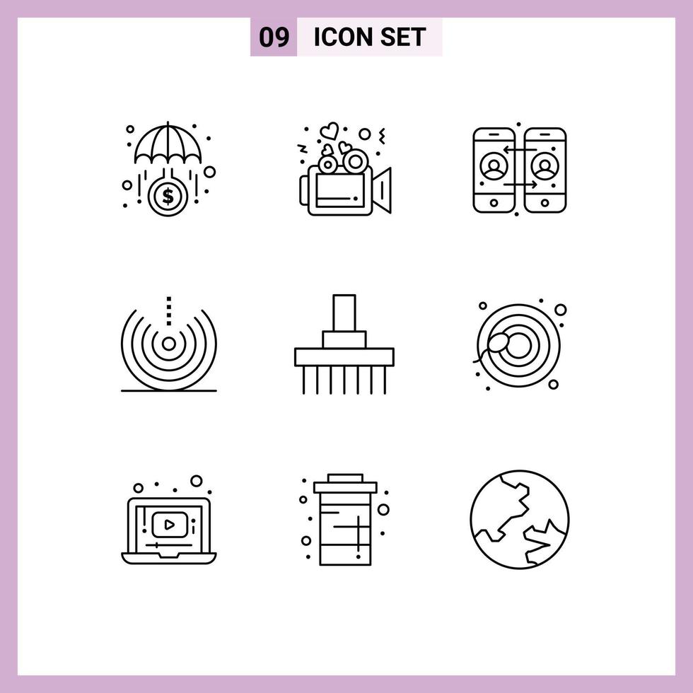 Editable Vector Line Pack of 9 Simple Outlines of farm wifi call forwarding signal devices Editable Vector Design Elements