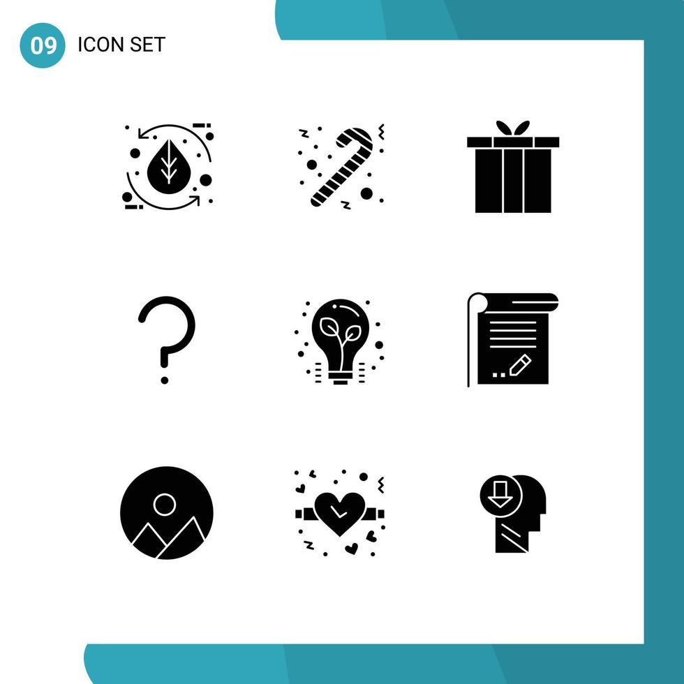 Modern Set of 9 Solid Glyphs Pictograph of light mark accessories question mark help Editable Vector Design Elements