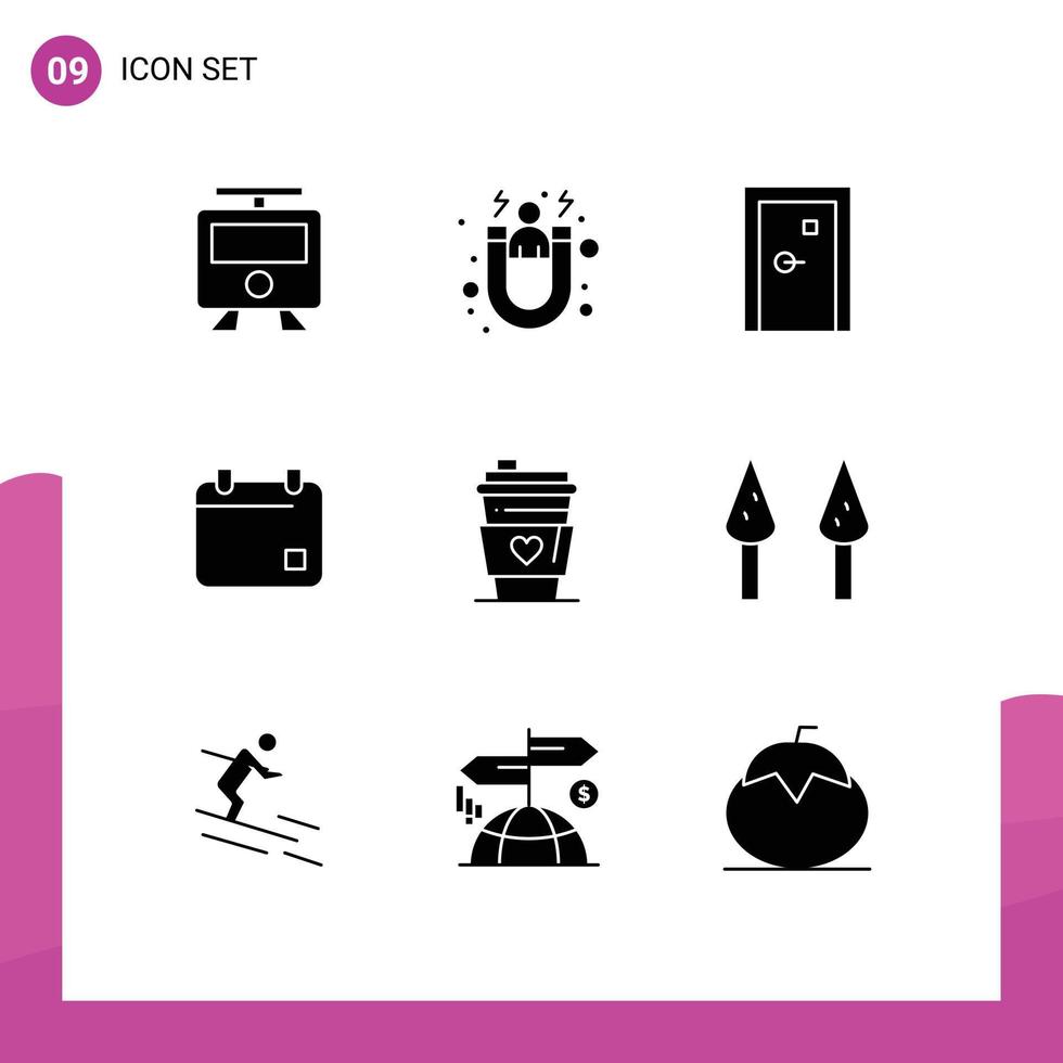 9 Thematic Vector Solid Glyphs and Editable Symbols of glass calender aperture film filled Editable Vector Design Elements