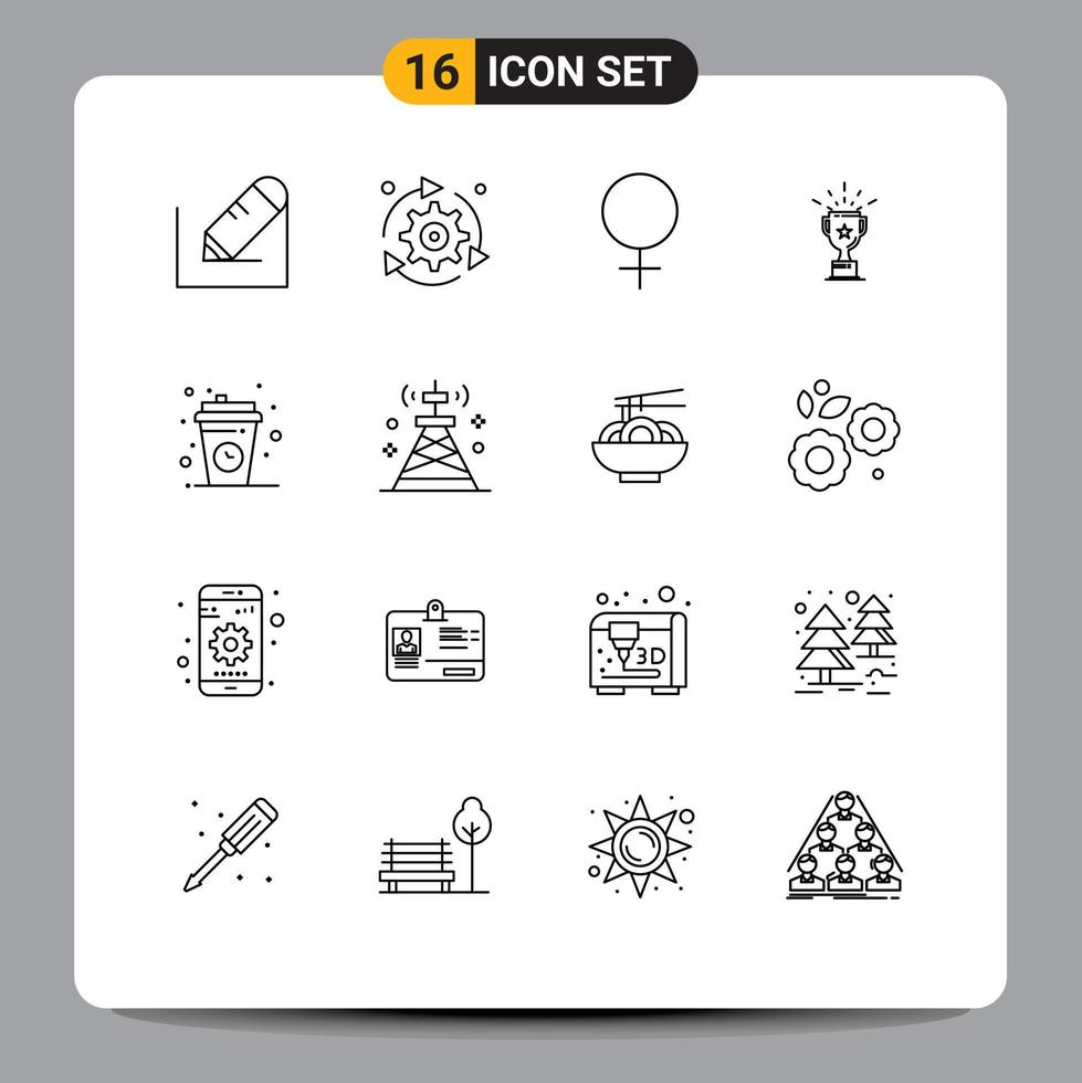 Editable Vector Line Pack of 16 Simple Outlines of coffee trophy options prize cup Editable Vector Design Elements