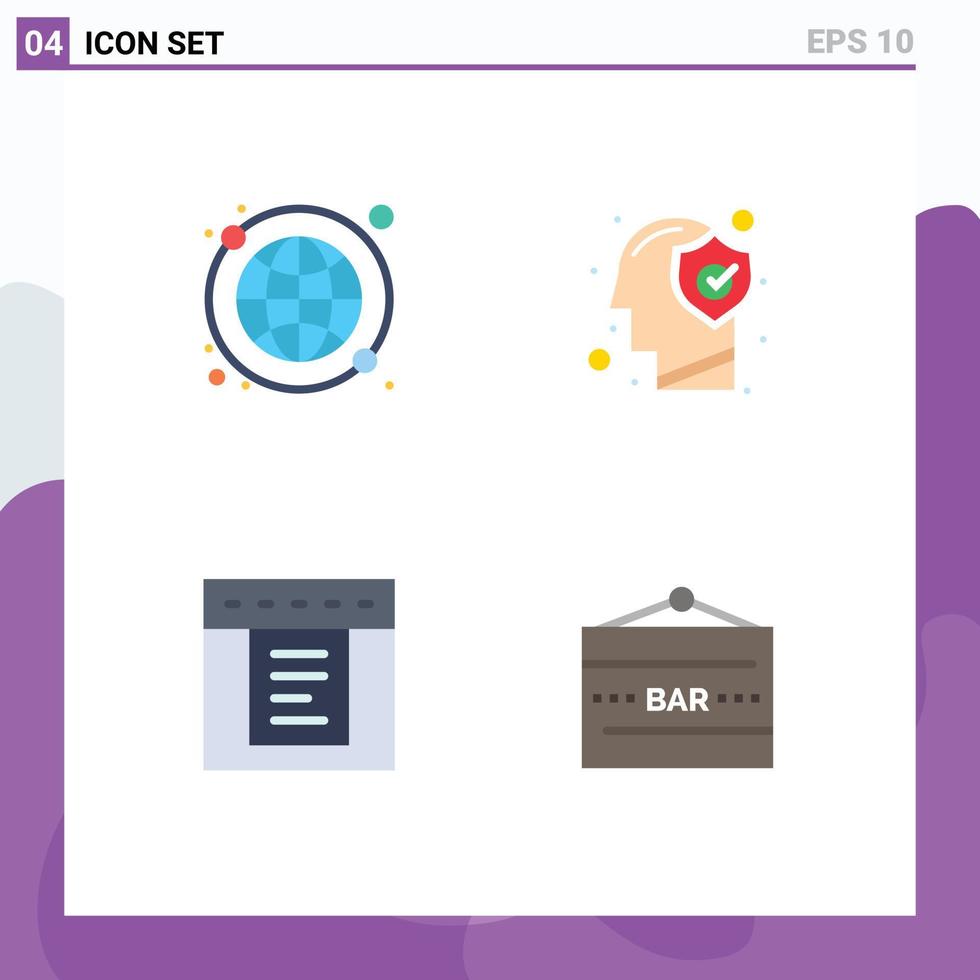 Mobile Interface Flat Icon Set of 4 Pictograms of global dropdown world wide human web Editable Vector Design Elements