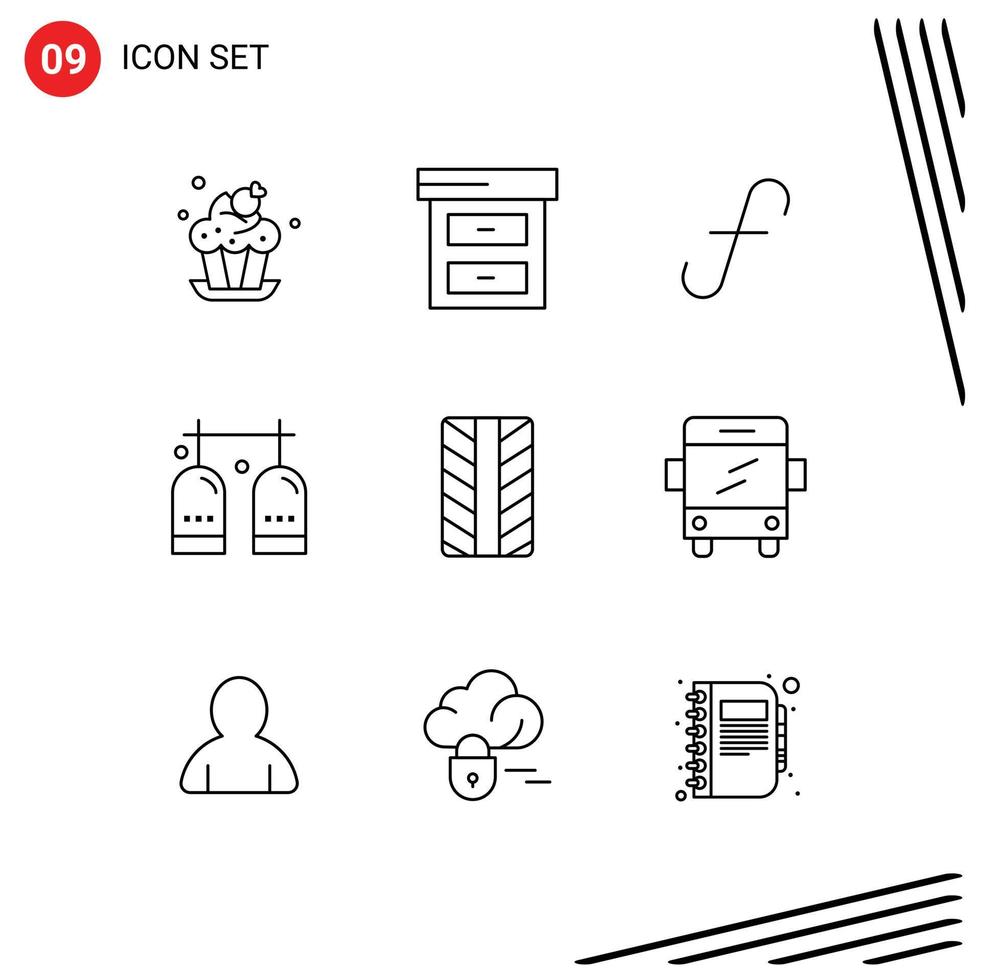 Pack of 9 Modern Outlines Signs and Symbols for Web Print Media such as wheel oxygen aruba gas diving Editable Vector Design Elements