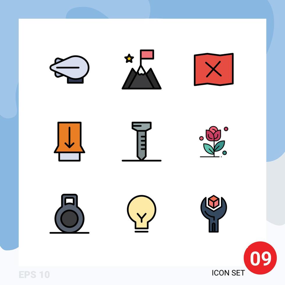 Universal Icon Symbols Group of 9 Modern Filledline Flat Colors of dumbbell rose place flower nail Editable Vector Design Elements