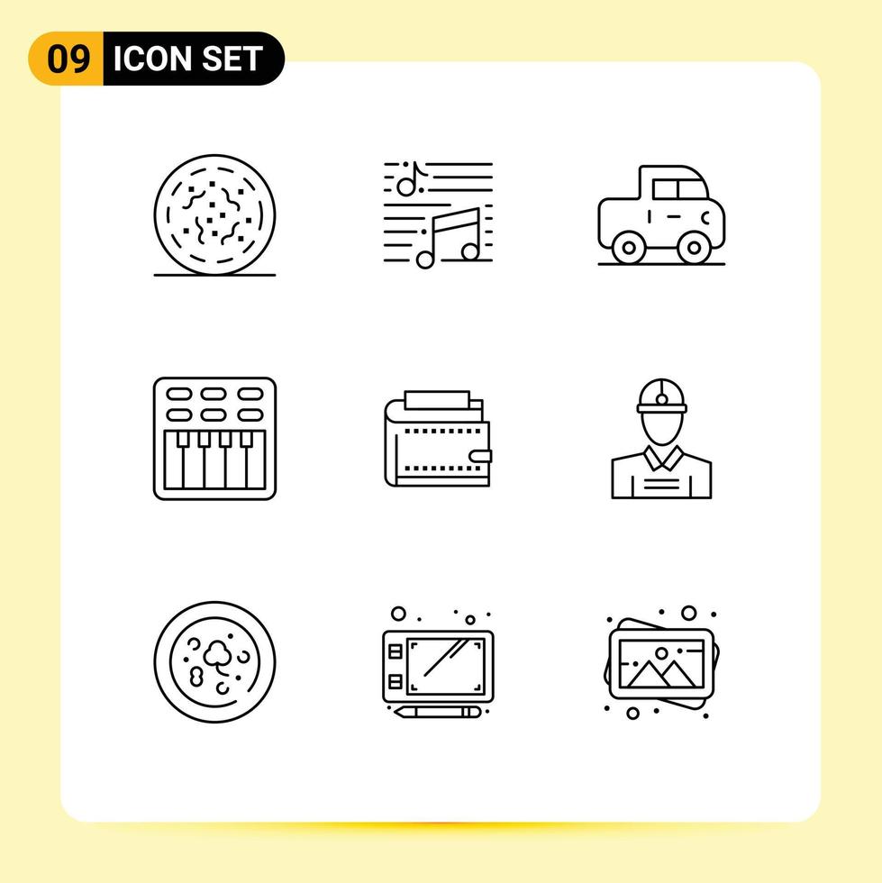 conjunto de 9 iconos de interfaz de usuario modernos símbolos signos para efectivo sonido sonido multimedia cine elementos de diseño vectorial editables vector