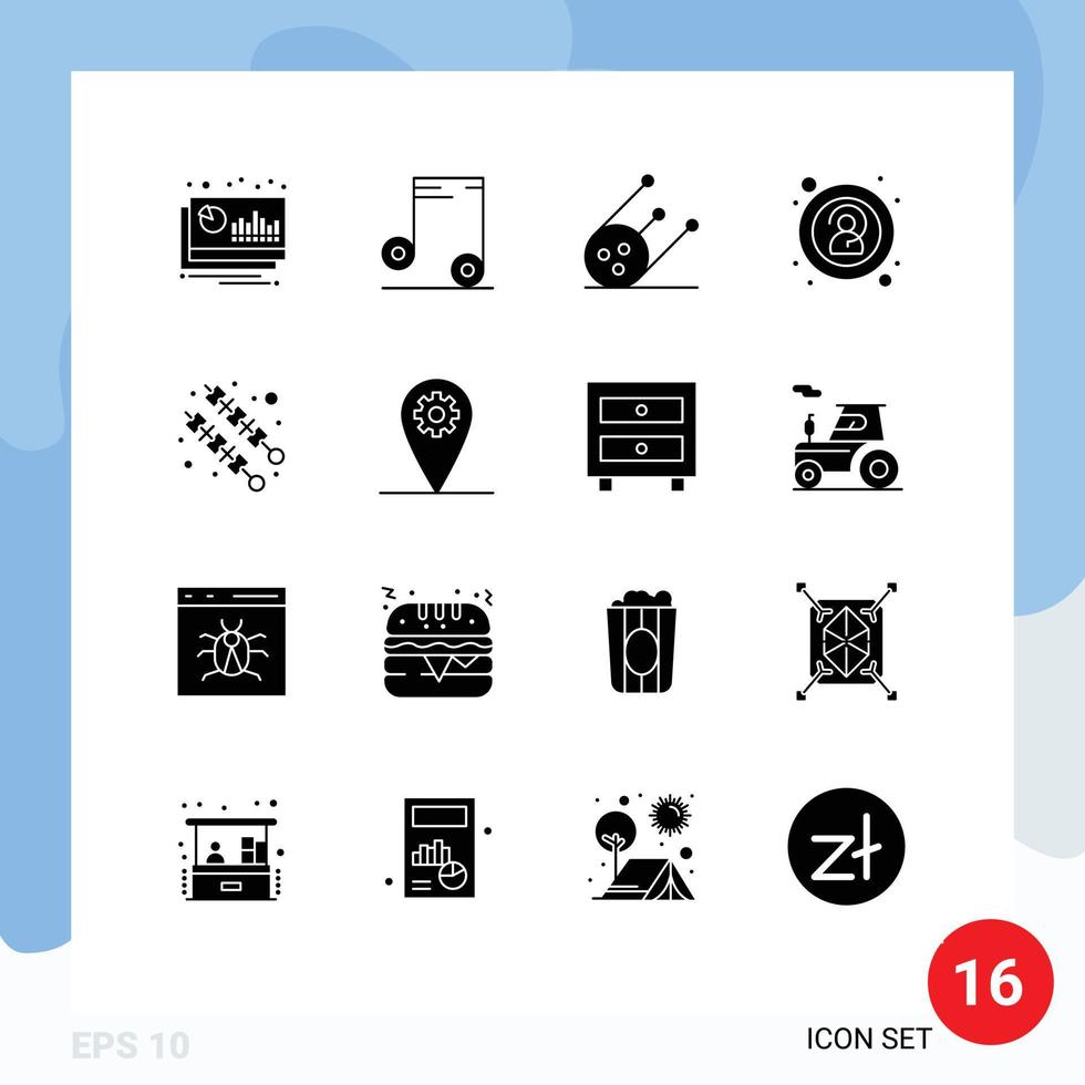 Universal Icon Symbols Group of 16 Modern Solid Glyphs of gear food science bbq anonymous Editable Vector Design Elements