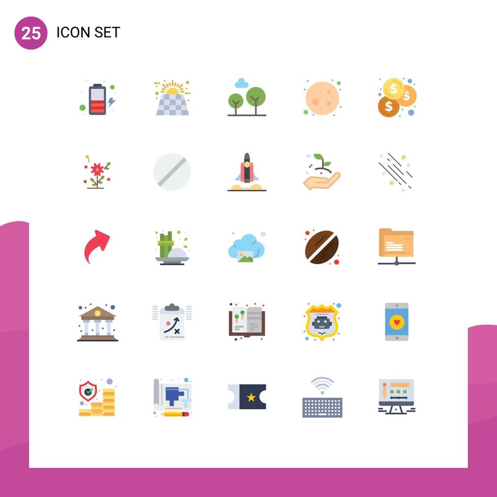 Set of 25 Modern UI Icons Symbols Signs for flower coins cypress tree budget moon Editable Vector Design Elements