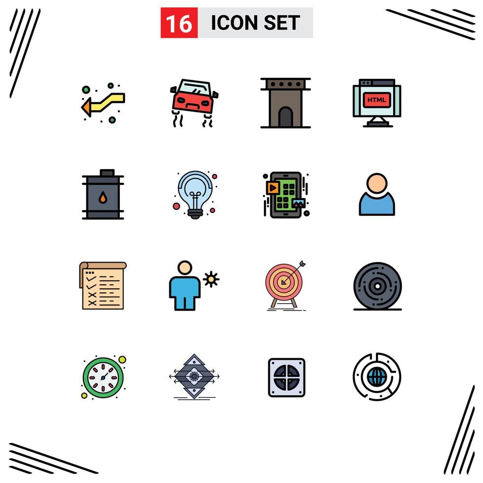 Set of 16 Modern UI Icons Symbols Signs for barrel html arch find monument Editable Creative Vector Design Elements