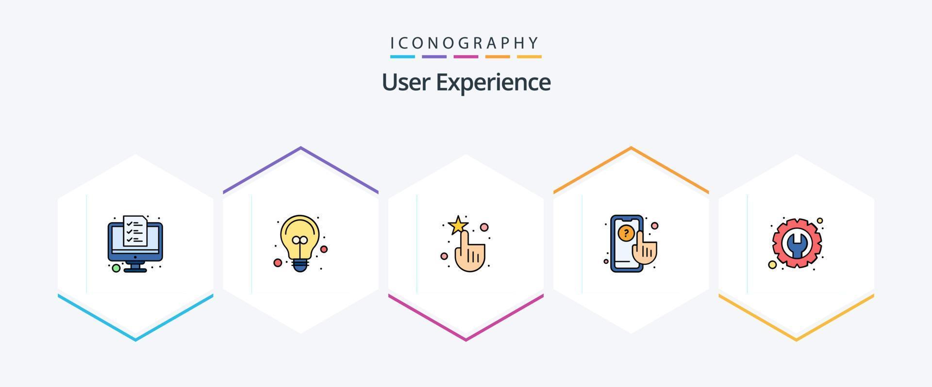 User Experience 25 FilledLine icon pack including tools. settings. interface. gear. silhouette vector