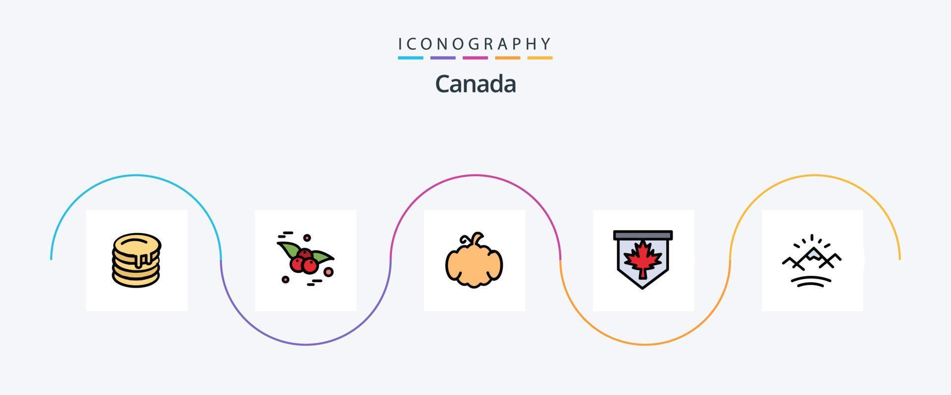 paquete de iconos de 5 planos llenos de línea de canadá que incluye el sol. montañas. Víspera de Todos los Santos. signo. lámina vector