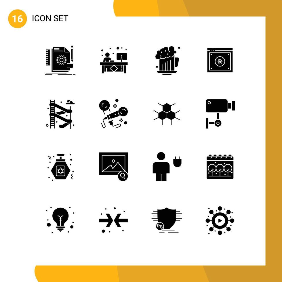 Solid Glyph Pack of 16 Universal Symbols of law copyright front business birthday Editable Vector Design Elements