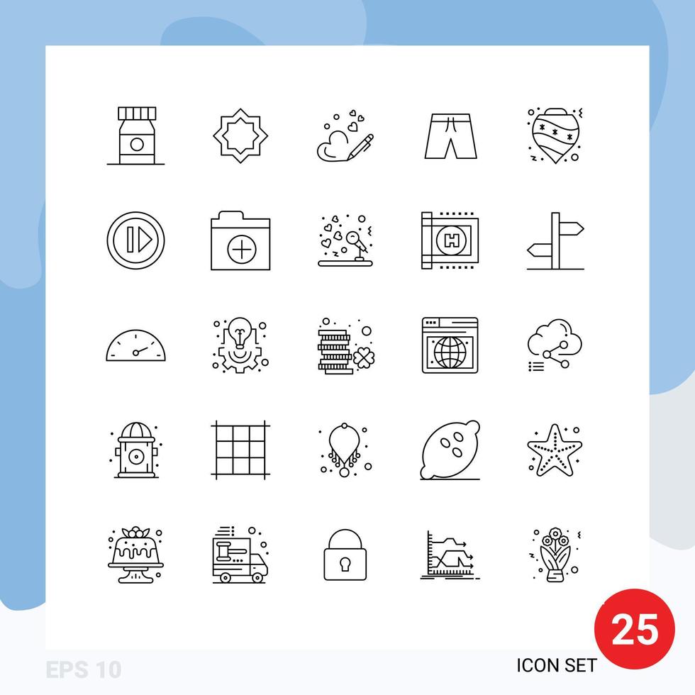 Set of 25 Modern UI Icons Symbols Signs for bauble short pen clothing shorts Editable Vector Design Elements