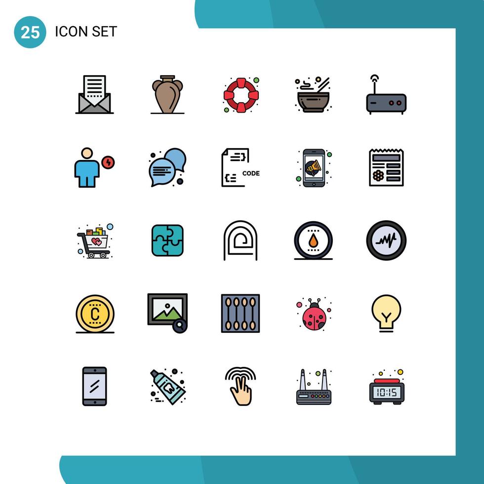 Mobile Interface Filled line Flat Color Set of 25 Pictograms of hub kitchen nation food support Editable Vector Design Elements