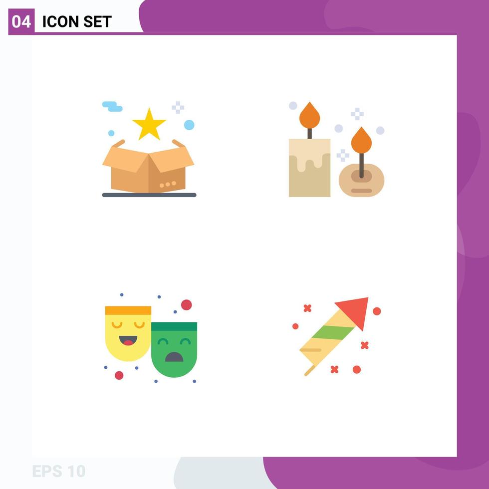 Pack of 4 creative Flat Icons of box lamp package aroma candle roles Editable Vector Design Elements