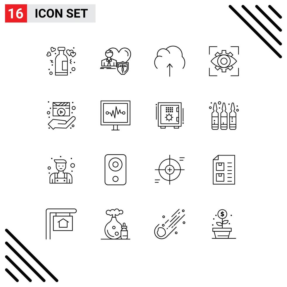 Pack of 16 creative Outlines of imagination eyesight protect storage multimedia Editable Vector Design Elements