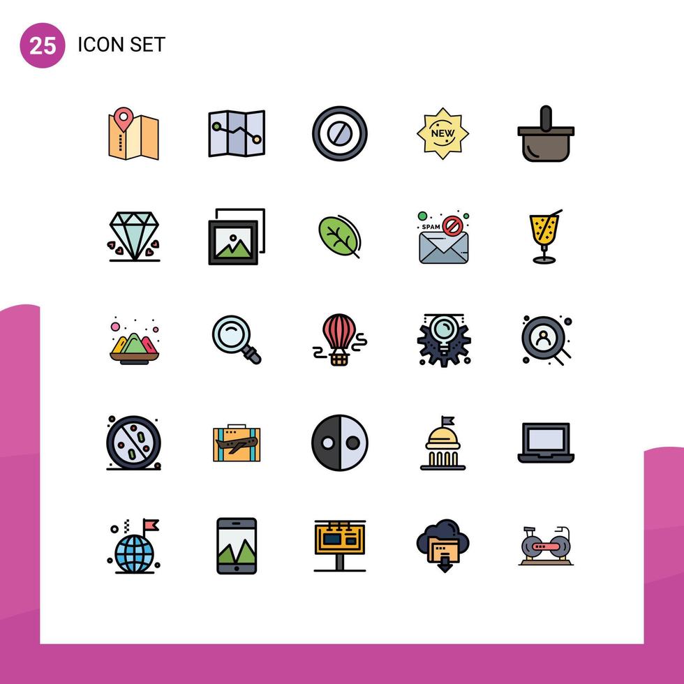 conjunto de 25 iconos de interfaz de usuario modernos símbolos signos para regalo picnic nueva cesta de vacaciones elementos de diseño vectorial editables vector