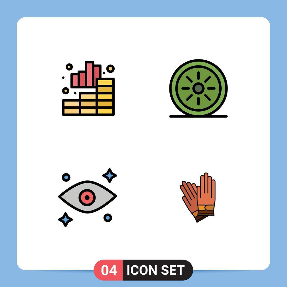 Set of 4 Modern UI Icons Symbols Signs for analytics watching graph vegetables building Editable Vector Design Elements