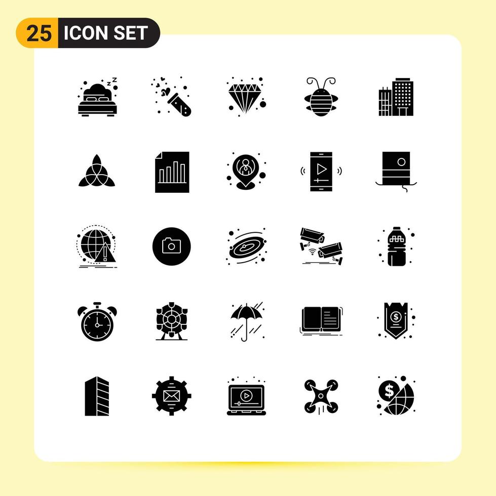 Pack of 25 Modern Solid Glyphs Signs and Symbols for Web Print Media such as ladybug bug business beetle pastel Editable Vector Design Elements