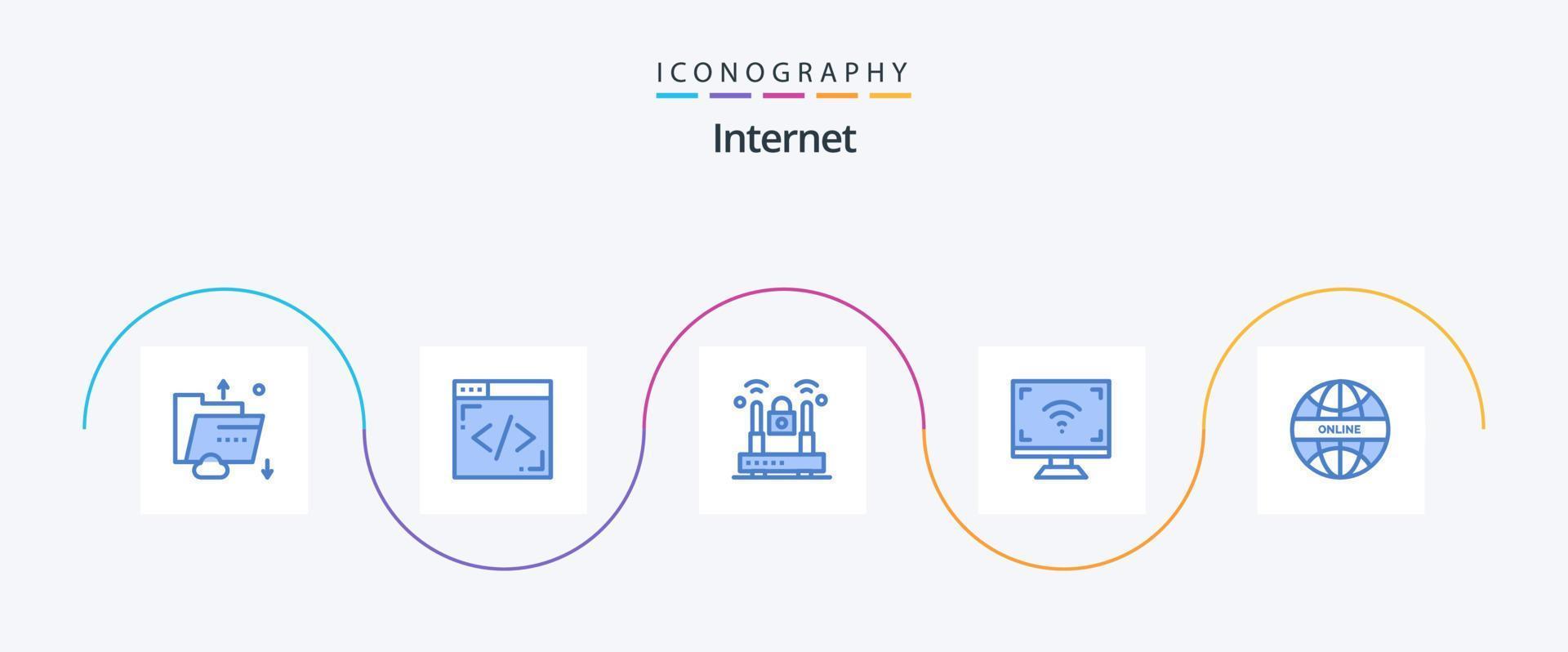 paquete de iconos azul de internet 5 que incluye global. elegante. delito. pantalla. electrónica vector