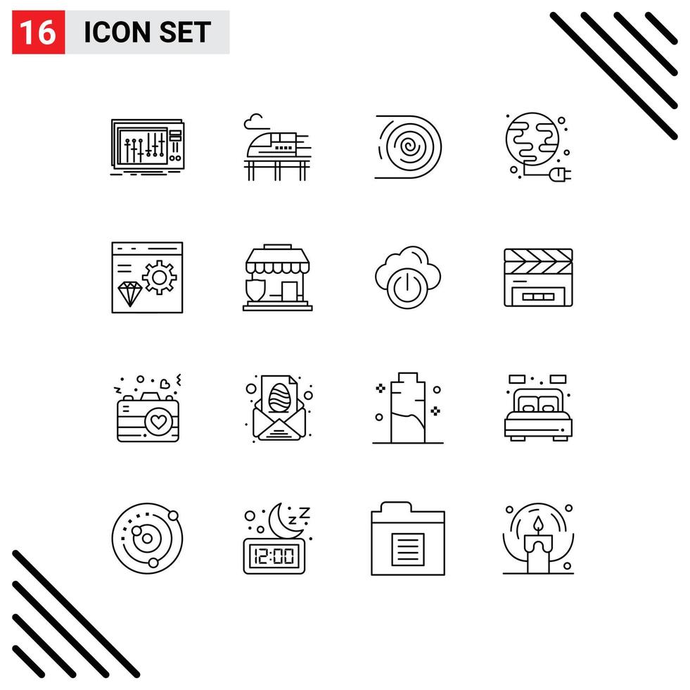 Set of 16 Vector Outlines on Grid for app power abstract plug endless Editable Vector Design Elements