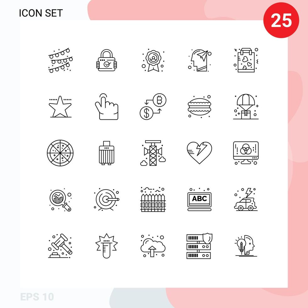 Stock Vector Icon Pack of 25 Line Signs and Symbols for love buy quality badge paper imagination Editable Vector Design Elements