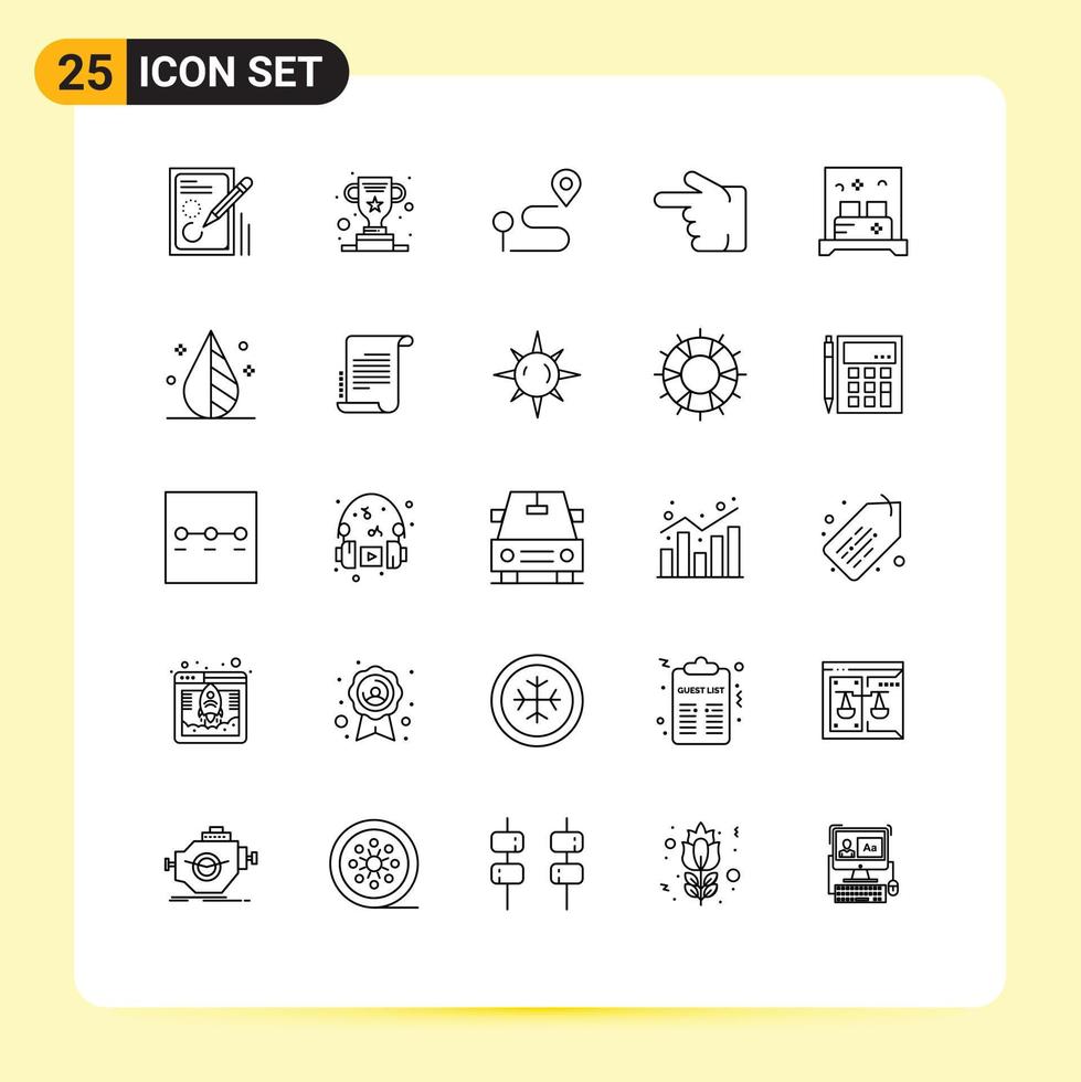 Modern Set of 25 Lines Pictograph of bed hand success forefinger pin Editable Vector Design Elements