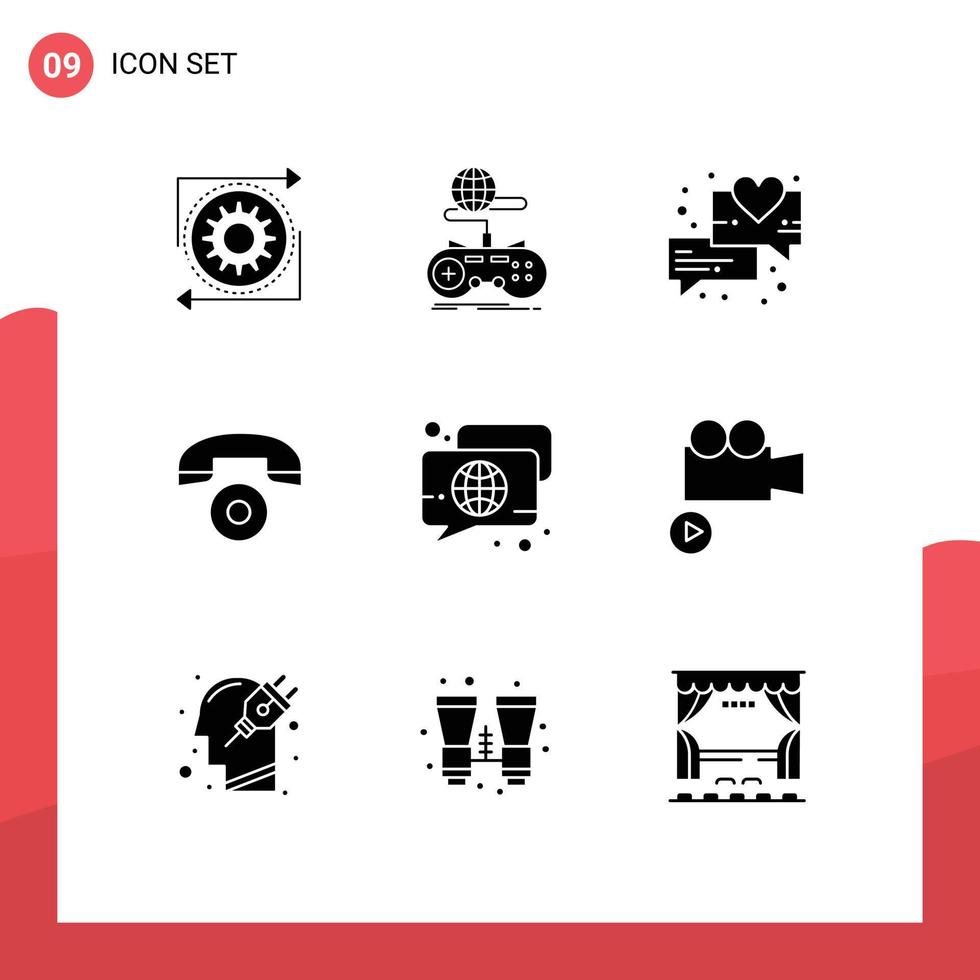 Universal Icon Symbols Group of 9 Modern Solid Glyphs of chat phone multiplayer call messages Editable Vector Design Elements