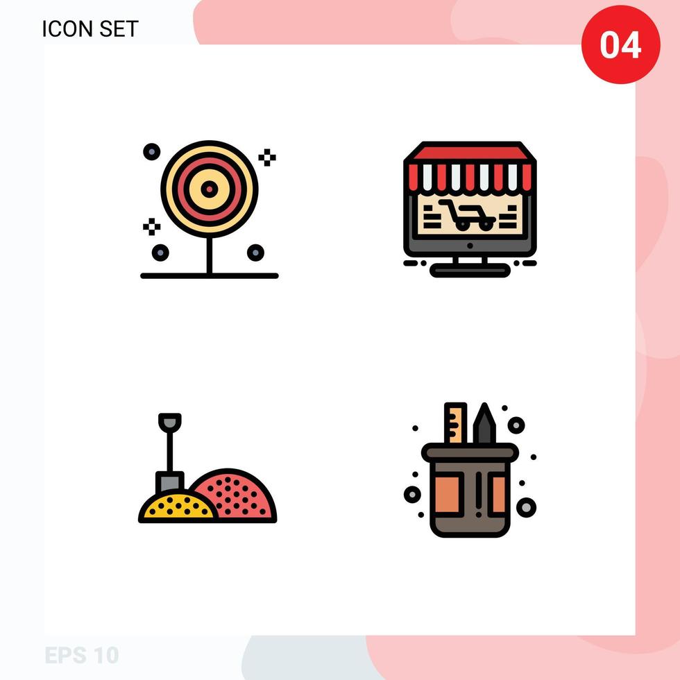 4 Universal Filledline Flat Color Signs Symbols of cooking construction lollipop shop tools Editable Vector Design Elements