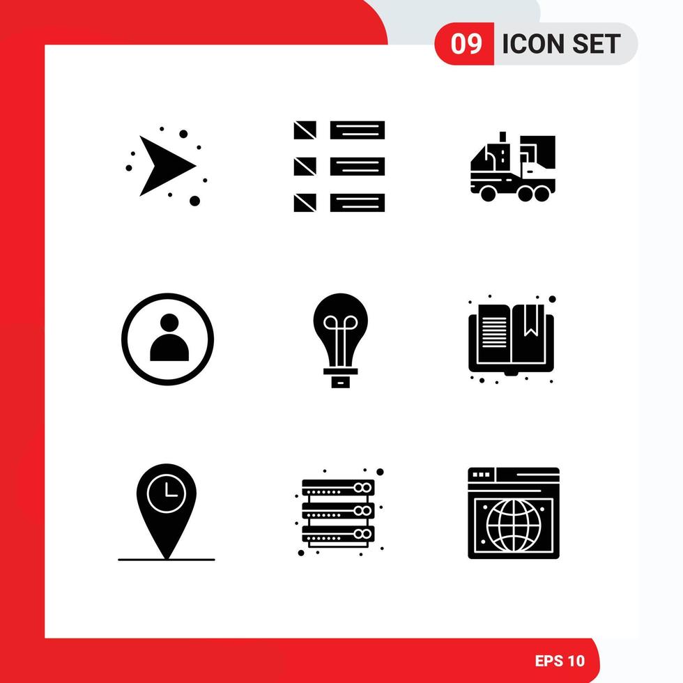 Pack of 9 creative Solid Glyphs of bulb person ui disc leaf Editable Vector Design Elements