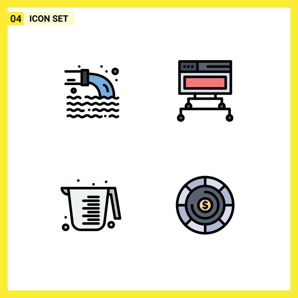 4 Creative Icons Modern Signs and Symbols of pipe cooking sewage data measuring Editable Vector Design Elements