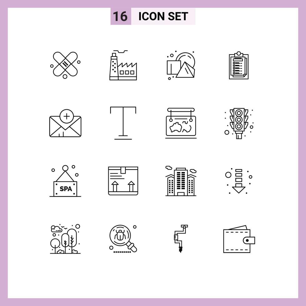 Group of 16 Modern Outlines Set for mail medical geometrical file presentation Editable Vector Design Elements