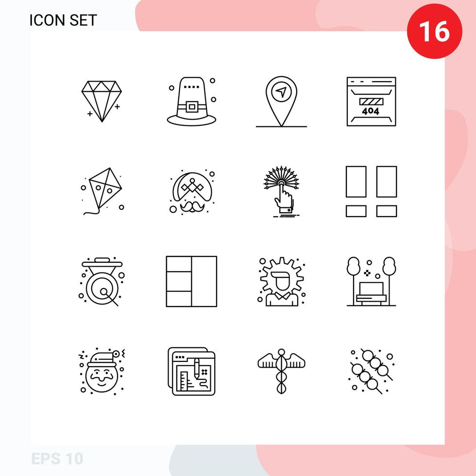 16 iconos creativos signos y símbolos modernos de cometa volar gps error del sitio elementos de diseño vectorial editables vector