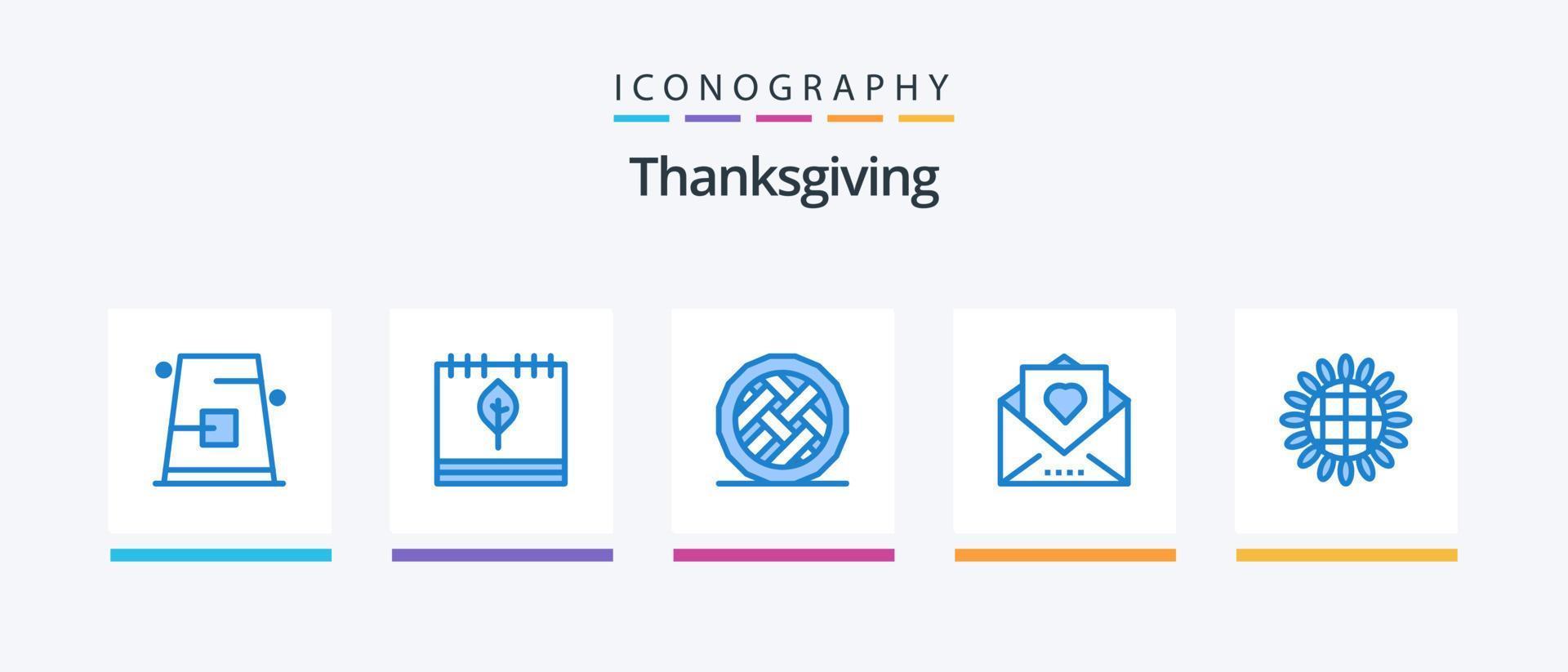 Thanksgiving Blue 5 Icon Pack Including love letter. heart. leaf. pumpkin. dessert. Creative Icons Design vector