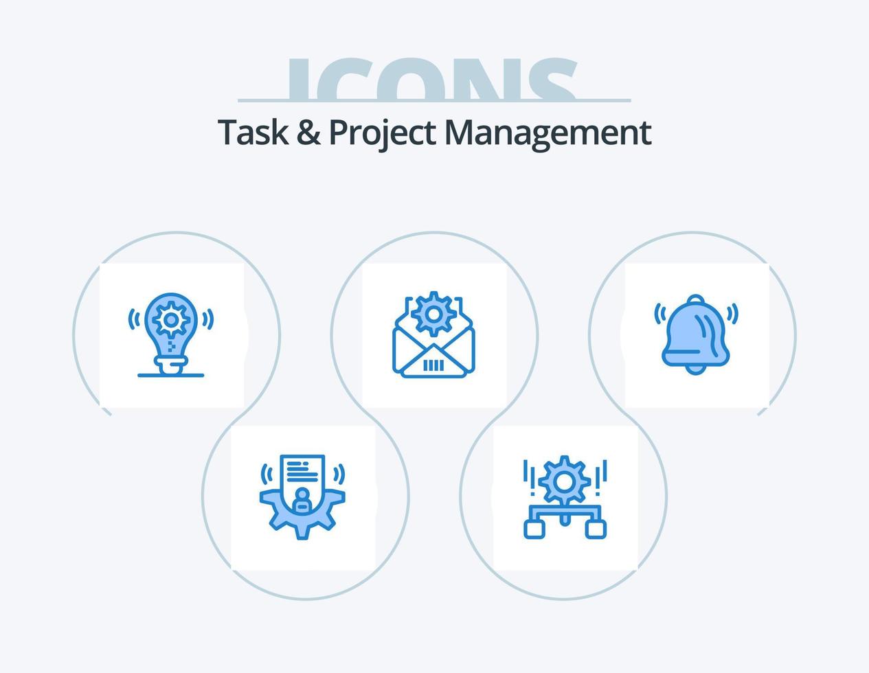 Task And Project Management Blue Icon Pack 5 Icon Design. communication. gear. share. setting. setting vector