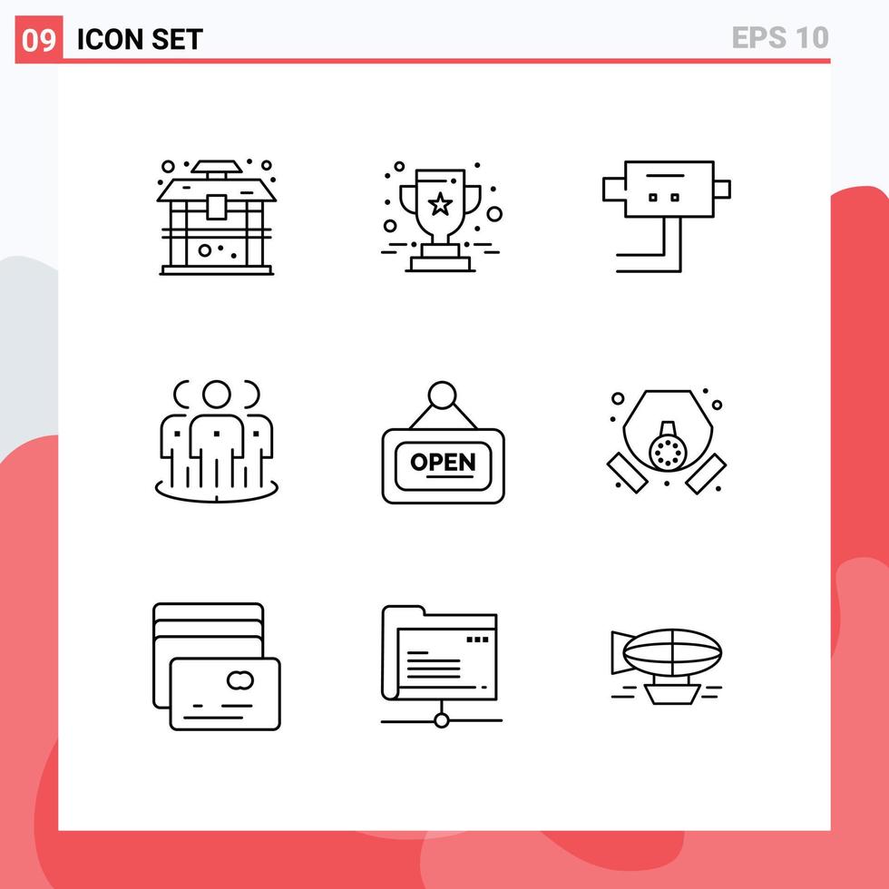 Set of 9 Vector Outlines on Grid for board marketing cam group audience Editable Vector Design Elements