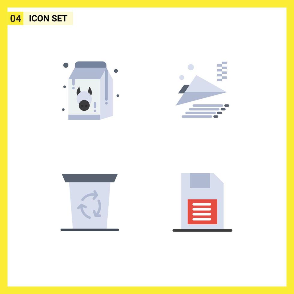 Group of 4 Modern Flat Icons Set for diet been healthy paper plane memory card Editable Vector Design Elements