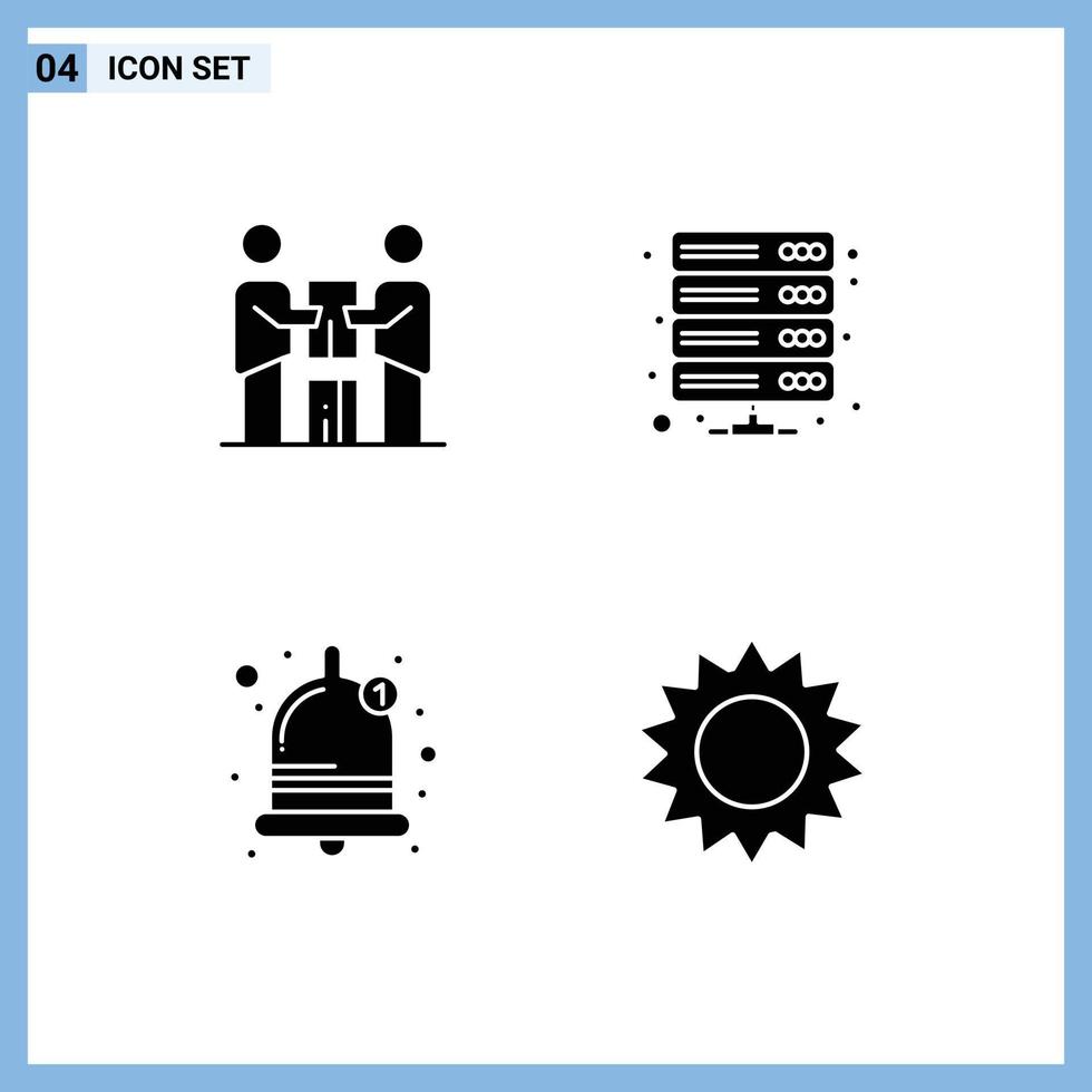 Mobile Interface Solid Glyph Set of 4 Pictograms of business vpn partnership database bell Editable Vector Design Elements