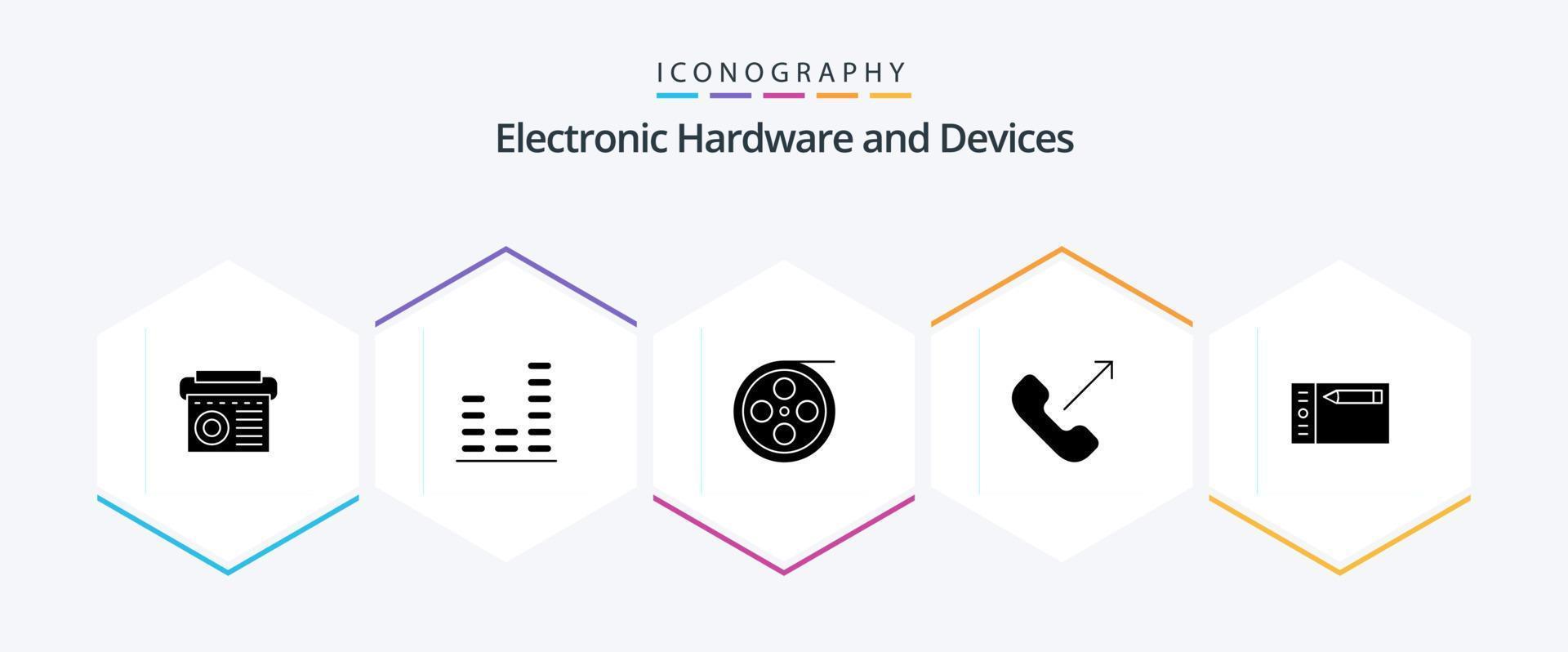 Devices 25 Glyph icon pack including draw. phone. camera. mobile. call vector