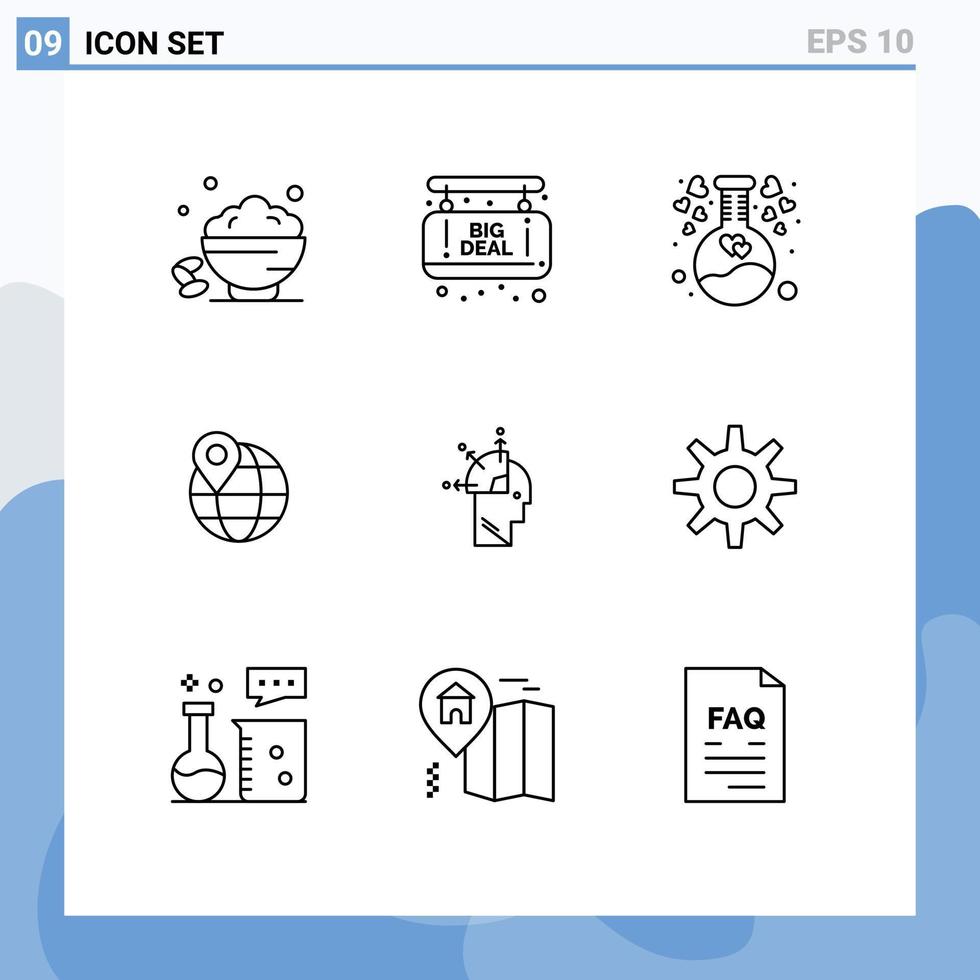 Set of 9 Modern UI Icons Symbols Signs for man internet chemical globe location Editable Vector Design Elements