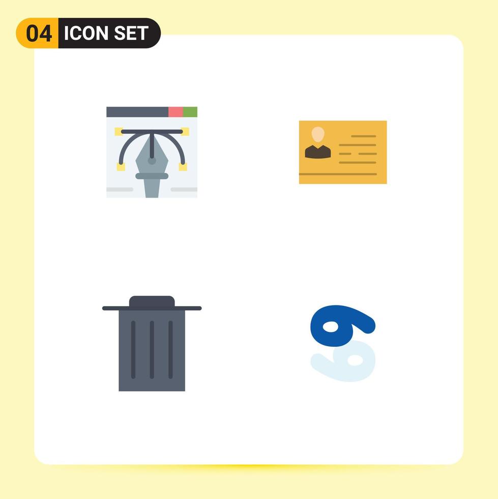 4 Thematic Vector Flat Icons and Editable Symbols of artwork delete pen tool card trash Editable Vector Design Elements